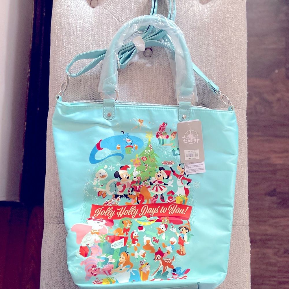 Disney Classics Christmas / Holiday Tote Bag With 2 Padded Handles 2023 NWT Blue